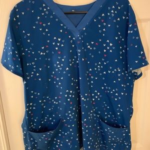 Royal blue scrub top with hearts